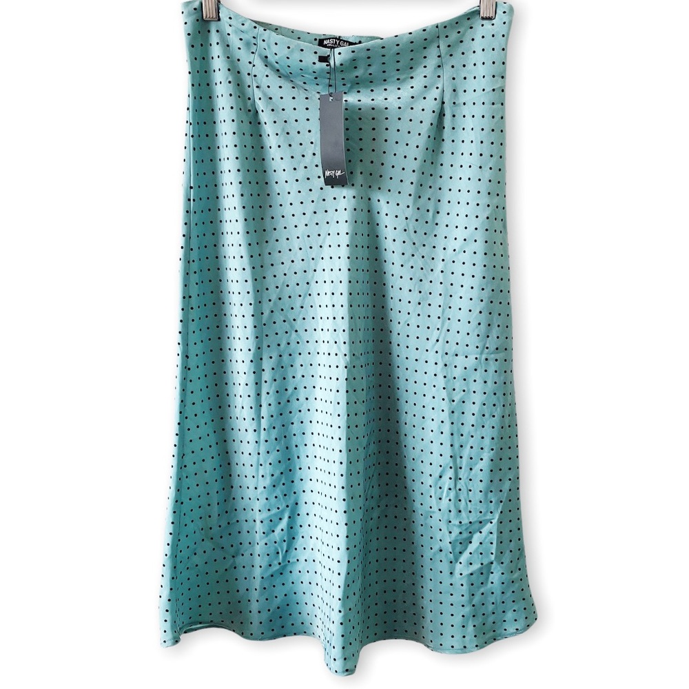 Nasty Gal Blue Polka Dot Bias Cut Midi Skirt